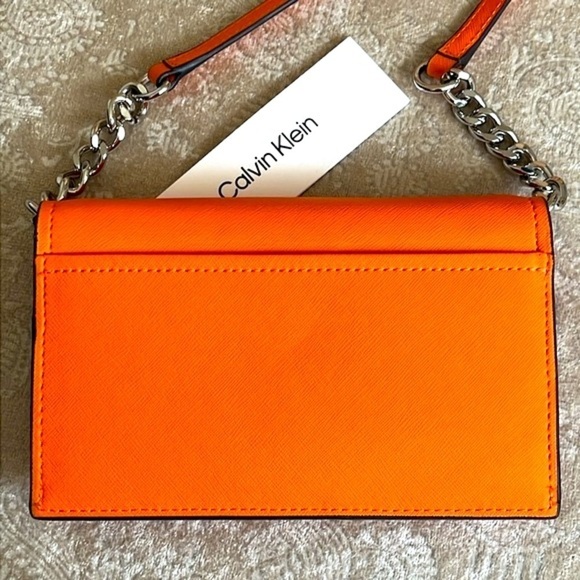 Brand New Calvin Klein Orange Wallet Organizer Crossbody Purse Silver Tone Chain - Picture 5 of 16